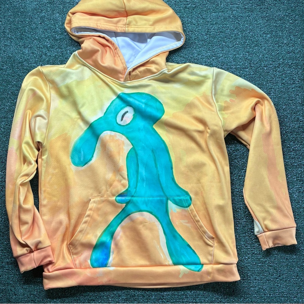 Men's Orange Hoodie with Blue Abstract Design